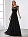 Ever-Pretty Women's Cap Sleeve Ruched Lace A Line Round Neck Chiffon Formal Dresses Evening Gowns Black US08