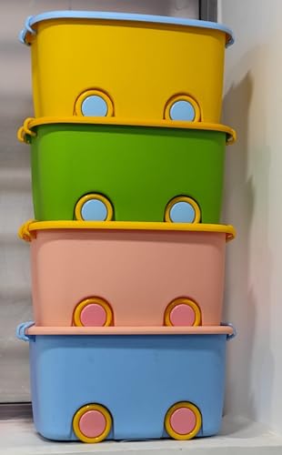 Image of Kodiaq 25 Liters /Toy Storage Organiser /Toy Basket Storage for Kids /Toy Basket Storage Box for Kids Big Size (Pack Of 3 / Stackable /Wheels /Locking Lid & Handle Color may vary)