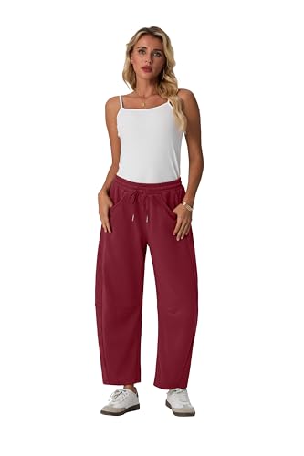 Lepunuo Barrel Sweatpants Women Casual Baggy Elastic Waisted Pants Wide Leg Gym Trousers with Pockets