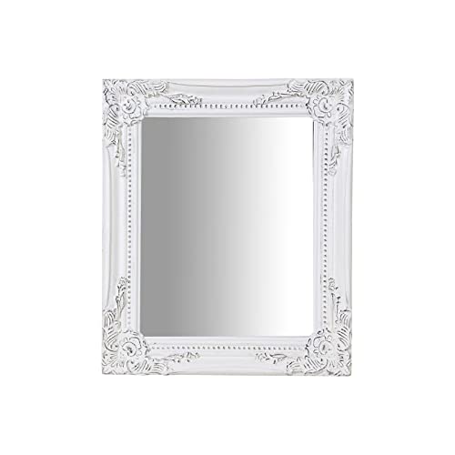 Biscottini INTERNATIONAL ART TRADING Specchio da Parete 33x26x3 cm Made in Italy - Shabby Legno Bianco, Barocco, per Bagno Rettangolare