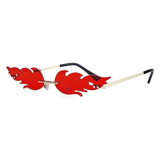 Bat Sunglasses Fire Flame Sunglasses for Women Men Funky Novelty Rimless Eye Glasses for Halloween Party Retro Wave Rimless Glasses Metal Frameless Eyewear UV 400 Protection Flame Red 1 Pack