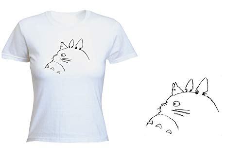 MERCHANDMANIA Camiseta Mujer Totoro Silueta Dibujada A Mano Tshirt