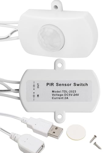 Honiwu 人感センサースイッチ PIR人感コンセント USB式 モーションセンサー LEDストリップ自動スイッチ 120度の検出範囲 自動照明 バスルーム 廊下 倉庫 地下室 ガレージに適用(白)