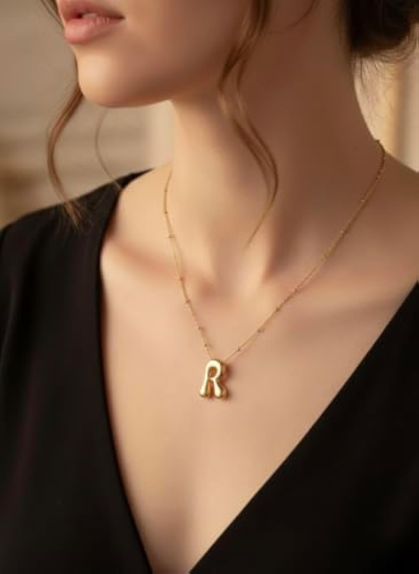 Personalized Bubble Initial Necklace, Letter R Pendant