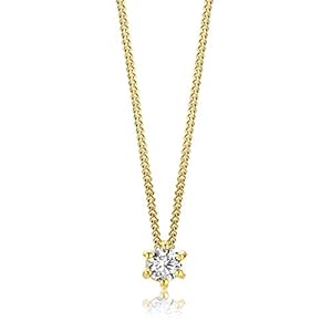 OROVI Solitaire dameshalsketting | echt 14 karaat (585) geelgoud/witgoud | met echte diamant van 0,10 karaat | huidvriendelijke gouden ketting met briljant | handgemaakte damessieraad uit Italië,