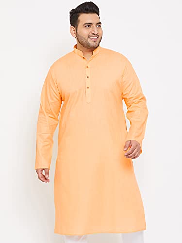 Image of VASTRAMAY Men Plus Size Linen Cotton Kurta | Mandarin Collar Full Sleeve Solid Kurta | Comfortable Ethnic Wear for Festive & Casual Occasions | Festive Ethnic Outfit For Rakhi