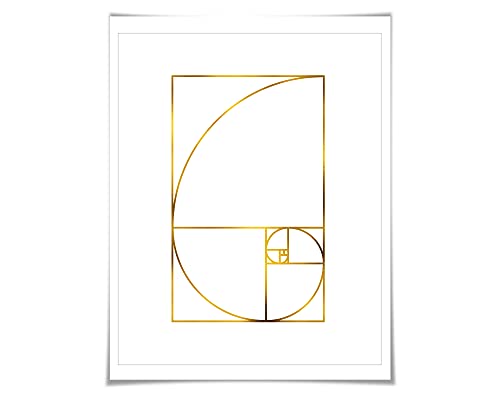 Folio Creations Golden Ratio Gold Foil Art Print. 7 Foil Colours/3 Sizes. Math Poster Wall Art. Geometric. Fibonacci Sequence