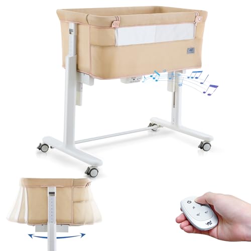 Image of VaVaSoo Rocking Bassinet for Baby Automatic Bedside Sleeper Electric Smart Bedside Crib with Wheels, 3 in 1 Co Sleeper for Newborn/Infant 10 Heights Adjustable, Khaki