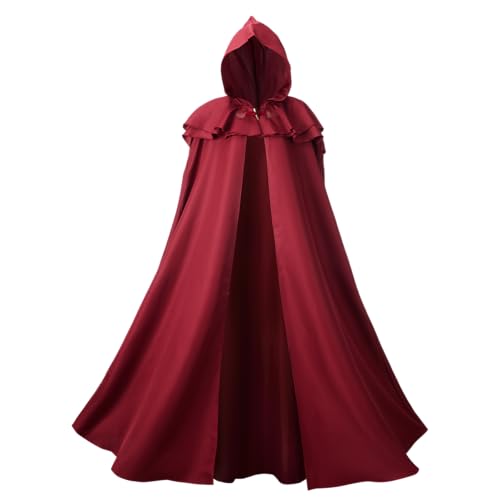 Regenboog Renaissance Hooded Cloak for Women Men Adult Medieval Cape with Hood Vintage Viking Cape Gothic Cloak Burgundy Robe with Hood 51inch/130cm