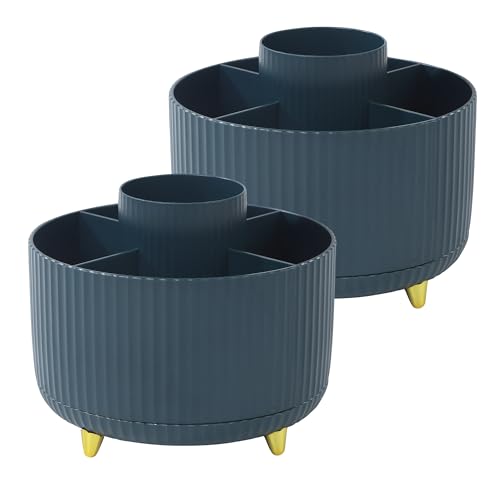 2 Pezzi Organizzatore per trucco Porta Trucchi Rotante 360° Può essere utilizzato per profumi e cosmetici tavolo organizer girevole per camera da letto navy da bagno blu