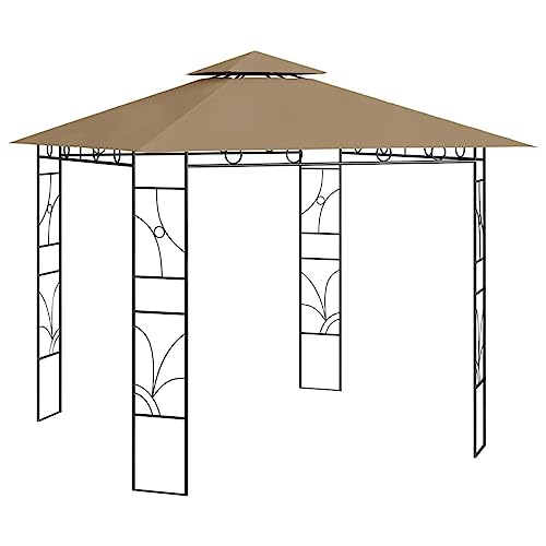 Gecheer Cenador de 3 x 3 x 2,7 m, color gris topo, 160 g/m², cenador de exterior, toldo, pérgola con tela, pabellón de jardín, carpa para fiestas, cenador para barbacoa, A313913