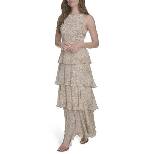 Image of Tommy Hilfiger Women's Sleeveless Halter Neck Tiered Skirt Maxi Dress