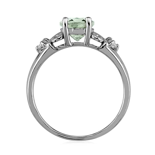 Silvershake Genuine 1.67 CTW 9X7mm Green Amethyst and White Topaz 925 Sterling Silver Victorian Style Gemstone Engagement Ring4