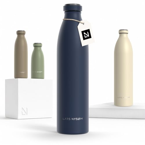 Image of LARS NYSOM Stainless Steel Insulated Water Bottle 12oz 17oz 25oz 34oz 51oz | Insulated Thermo Flask for Hot and Cold Beverages | Leakproof Drinking Bottle (Midnight Blue, 33.9 oz)