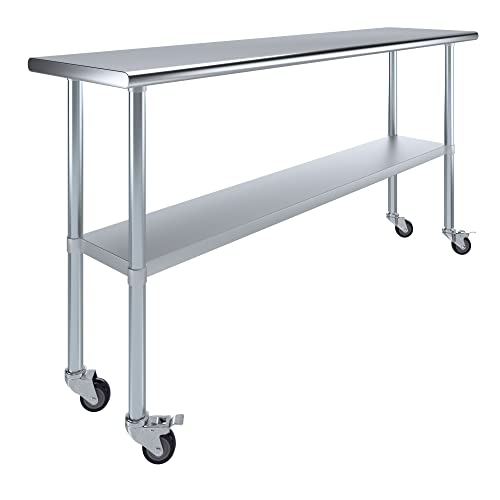 Image of AmGood 72 inch Long x 18 inch Deep Stainless Steel Table with Casters