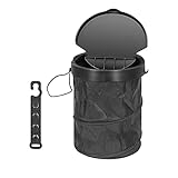FYY Car Trash Can with Lid, Collapsible Pop Up Car Trash Bin, Leak-Proof Waterproof Portable Garbage Storage Bag Multifunctional Organizer Trash Can Bin with Hanging Hook Black