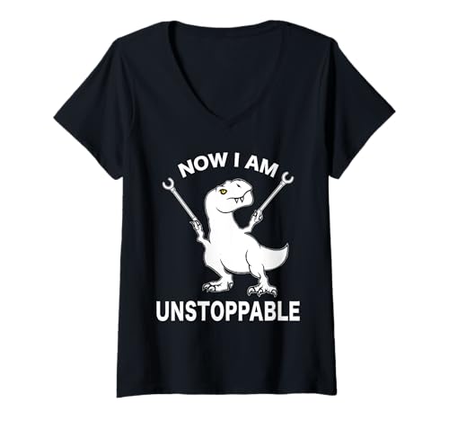 Mujer Regalo divertido para mujeres, hombres y niños de Now I Am Unstoppable para amantes del T-Rex Camiseta Cuello V