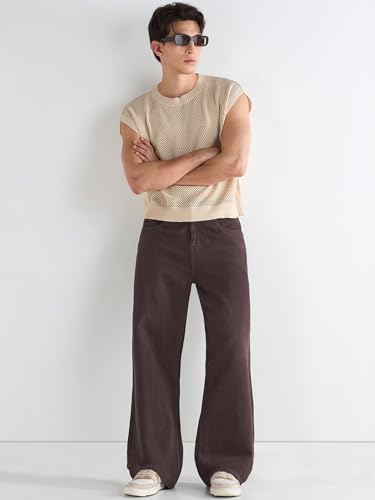 Image of Bewakoof Men's Solid Super Baggy Fit Cotton Jeans