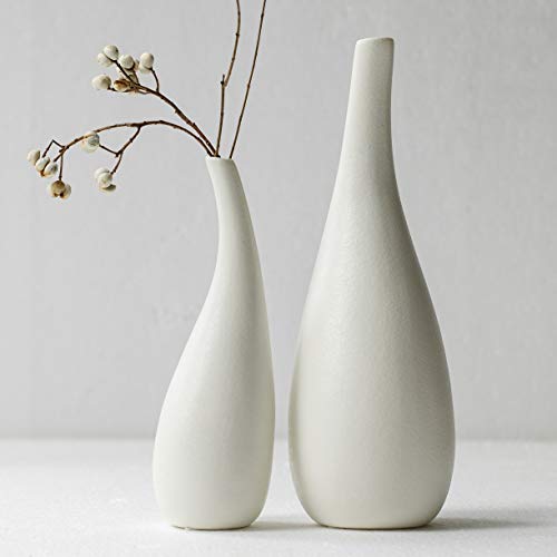 Ceramic Vase Pack 2, White Modern Bud Vase, Ceramic Modern Vase Decor, Sculpture Decor, Fire Place Decoration, Mid Century Modern, Drip