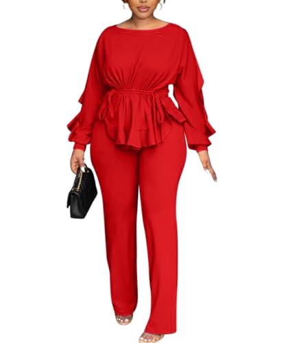 knowfashionstyle Women'S 2 Piece Outfits Suit Set Long Sleeve Peplum