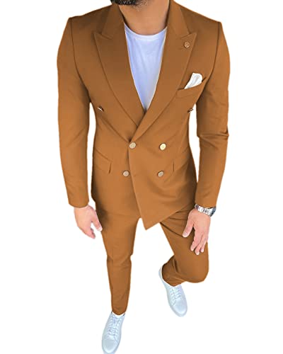 Men Summer Suits Sets Daily Casual Double Breasted Blazer 2 Pieces Slim Fit Suits(Blazer+Pants)3