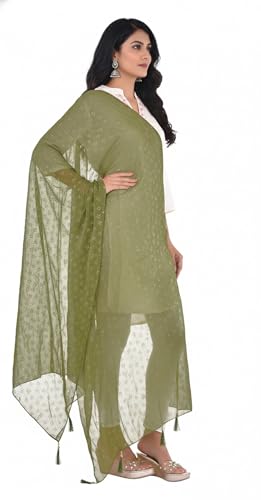Image of YOUTHQUAKE Soft Chiffon Dupatta with Golden Foil Print & Tassels for Women & Girls