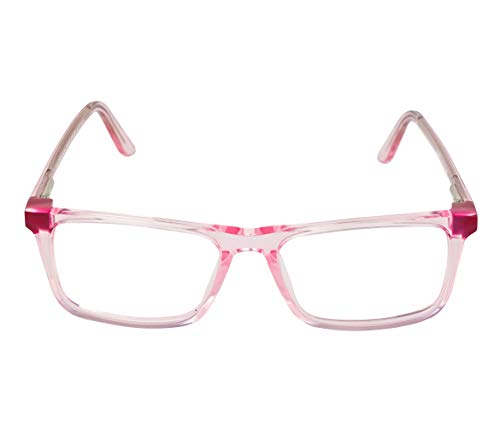 Image of Faddish Anti-glare Rectangular Unisex Spectacle Frame with UV400 & Bluelight Blocking Computer Glasses for Eye Safety from Bluelight by Computer Mobile (BASICS C5N BBL|Blue Block|UV400|Crystal Pink)