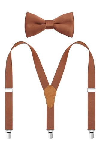 JRHEJTFZ Suspenders and Bow Tie Set for Men Adjustable with Metal Clips Brown 47