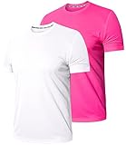 Mens Gym Shirts Dry Fit Lightweight Workout Shirt Moisture Wicking Athletic Running Sports Tshirt Men Pack(Neon Pink/White,XL)