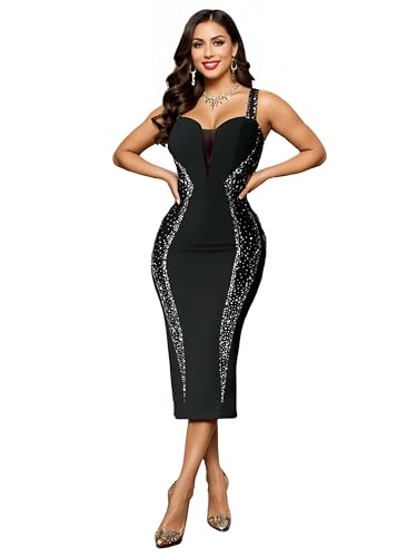 Sequin Midi Dress for Women Formal,Evening Cocktail,Wedding Guest,Galas