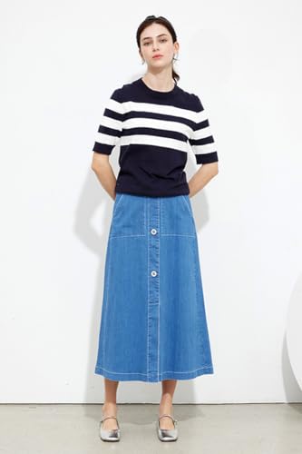 Generic Nolabel Women's Petite Long Buttoned Denim Skirt with Pockets FGSKT012