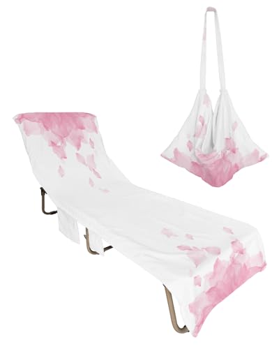 Pink Ombre Beach Lounge Chair Towel Cover, Soft Chaise Lounge Towel with Side Pockets Patio Pool Chairs Cover for Beach/Pool Sunbathing 29x85 Watercolor Pink Floral Modern Abstract Art