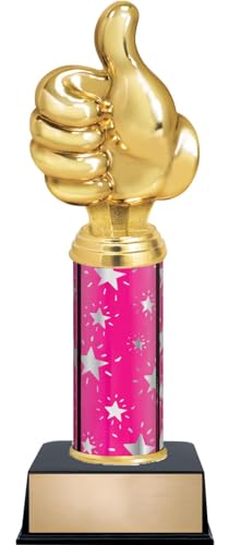 Crown Awards 11" Thumbs Up Pink Column Trophy - Customize Now