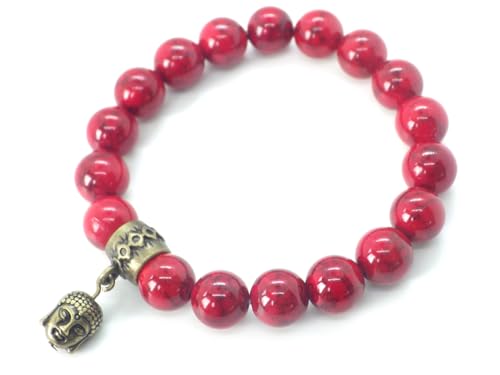 Bracelet turquoise reconstituée rouge et Bouddha pour la sérénité
