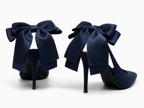 Image of Coutgo Womens Slingback High Heels with Bow Closed Pointed Toe Wedding Bride Dress Shoes Satin Pumps