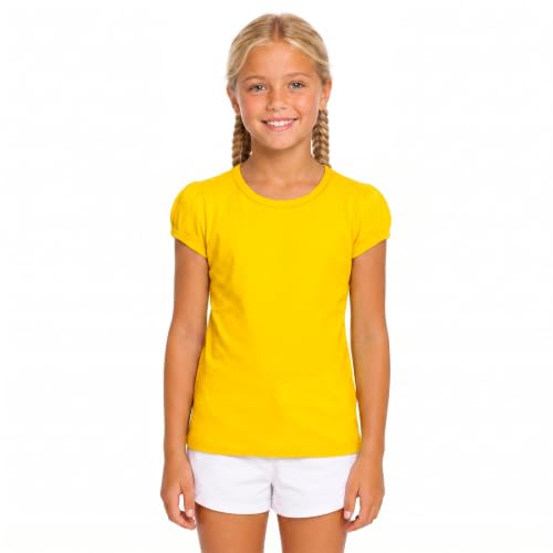 Image of Lilax Girls Short Puff Sleeve Cotton T-Shirt, Toddler & Little Girls Top | 95% Cotton Puff Sleeve Tee; Crewneck, Short Sleeve; Toddler & Girls Sizes 2T-12; for School, Play & Everyday; Machine Wash