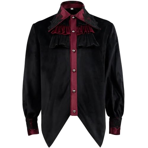 Chemise gothique vintage BaronHong pour homme avec dentelle et revers en satin style vampire