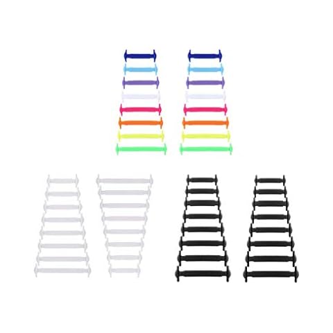No Tie Shoelaces,3 Pair No Tie Shoe Laces Silicone Tieless Shoelaces Elastic Laces for Kids and Adults Sneaker Boots Board Running Sports Canvas Shoes Black White Muticolor Cover