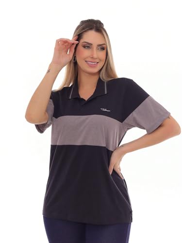 9. Camisa Polo Feminina Oversized Estampa Sortida Cinza e Preta MT Tamanho:GG;Gênero:Feminino;Cor:Ci