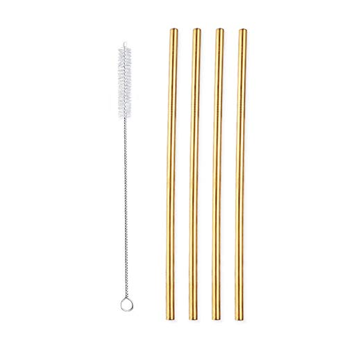 Image of STAR WORK - Metal Straws Stainless Steel Straws 8.5 inch Drinking Straws Reusable 4 Set And 1 cleaning Brush For Picnic,Travelling,Home,Bars (GOLD)