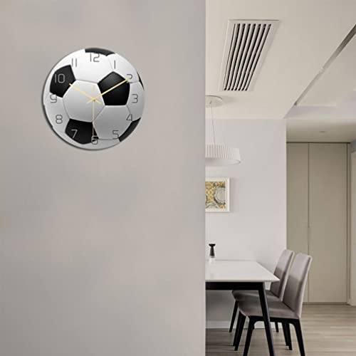 WINOMO Wall Football Clock Football Wall Clock Sport Football Ball Print Round Acrylic Wall Clock Silence Non Ticking Art Painting for Kids Bedroom Living Room Office School Home Decor None - Image 4