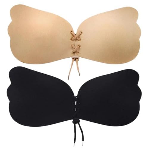 BUZON Self Adhesive Reusable Silicone Push up Bra for Women – Backless Invisible, Strepless, Sticky Strapless, Wire Free Stick-On