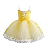 [Patypeety] 子供ダンス衣装 バレエ ダンス チュチュガーゼ 女の子 ワンピース ドレス パフォーマンス衣装 舞台服 バレエ発表会 可愛い ballet用品 Tutuスカート 練習着 演出 団体服 応援団 (イエロー,110)
