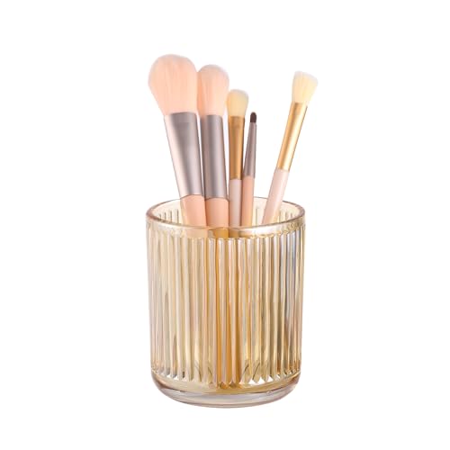 Image of DASITON Makeup Brush Holder Organizer, Crystal Glass Makeup Brushes Storage Holder, Vintage Make Up Brush Cup for Vanity, Pen Pencil Holder for Desk, Toothbrush Holders for Bathroom (Coffee S)
