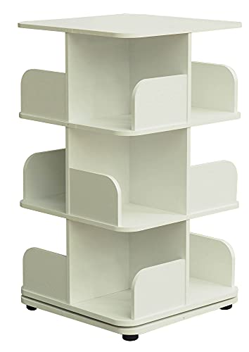 Pilaster Designs Contemporary Hartwick 3 Tier Revolving Bookcase Tower Display Unit With 12 Shelves, White Wood #TOP21