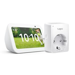 Echo Show 5 (3.ª generación) | Blanco + Tapo P100MA – Matter Mini Enchufe Inteligente, compatible con Alexa – Kit de inicio de Hogar digital