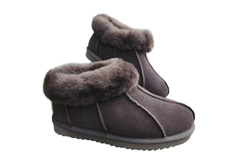 TangDao Shearling Booties Slippers for Women Men, Genuine Sheepskin Nonslip Indoor/Outdoor Winter Warm House Slippers