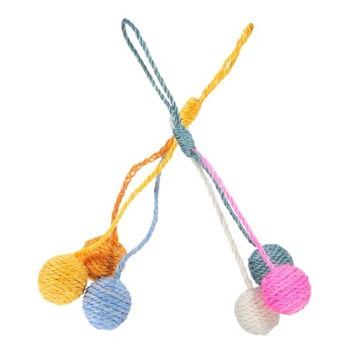 LIOOBO サイザルロープ付き吊り下げ式猫用おもちゃ 2個セット 室内猫用爪とぎボール インタラクティブ猫用ボールおもちゃ 精神刺激用 小さなアパート用
