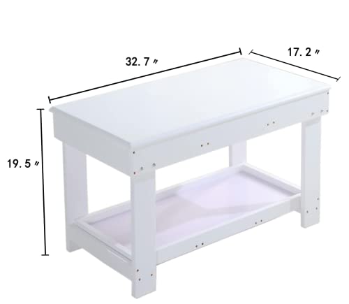 Image of YouHi Kids Activity Table with Board and Storage for Bricks Activity Play Table (White Double Table)