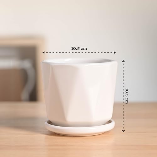 Image of UGAOO Diamond Ceramic Pot |Indoor Ceramic Planter for Home, Office, Garden, Balcony - White (4 Inch)